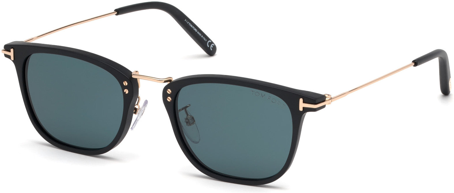 Tom Ford FT0672 Beau Geometric Sunglasses 02N-02N - Matte Black, Shiny Rose Gold / Blue Lenses