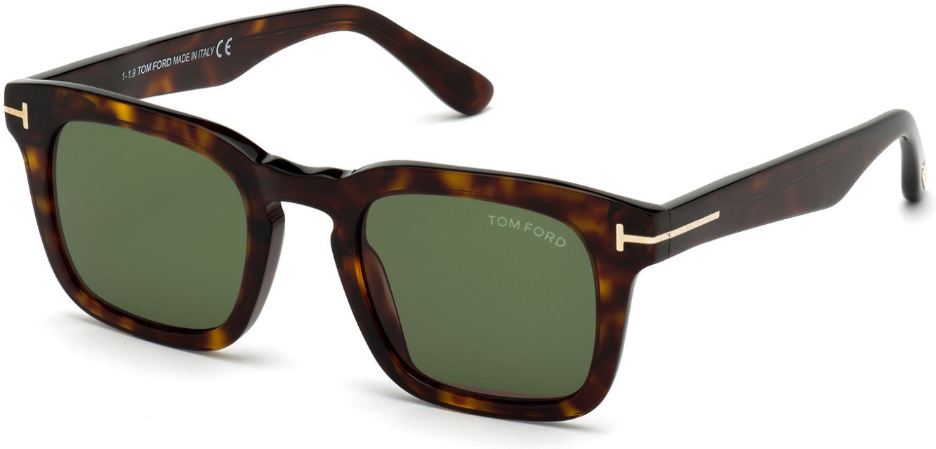 Tom Ford FT0751 Square Sunglasses 52N-52N - Shiny Classic Dark Havana/ Green Lenses