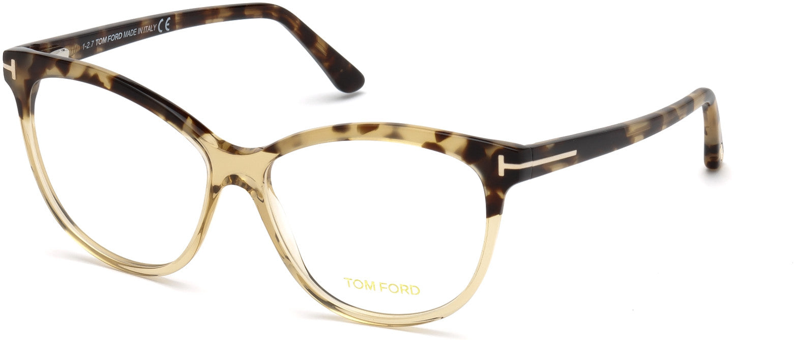 Tom Ford FT5511 Butterfly Eyeglasses 059-059 - Vintage Havana-To-Transparent Champagne Front, Vintage Havana Temples