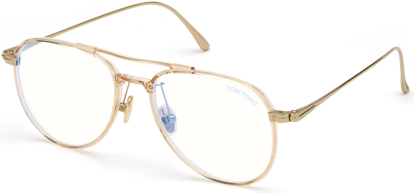 Tom Ford FT5666-B Pilot Eyeglasses 074-074 - Shiny Transparent Light Peach W. Shiny Rose Gold/ Blue Block Lenses