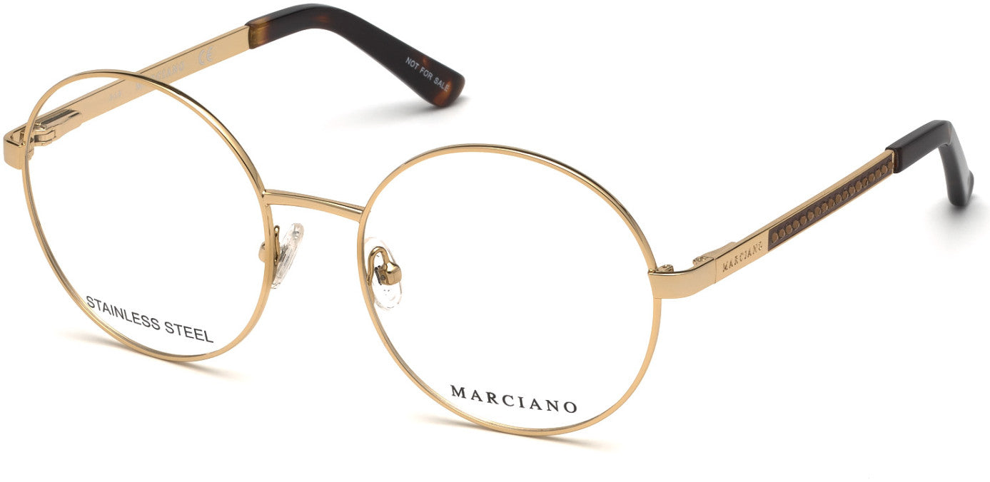 Guess By Marciano GM0323 Round Eyeglasses 032-032 - Pale Gold