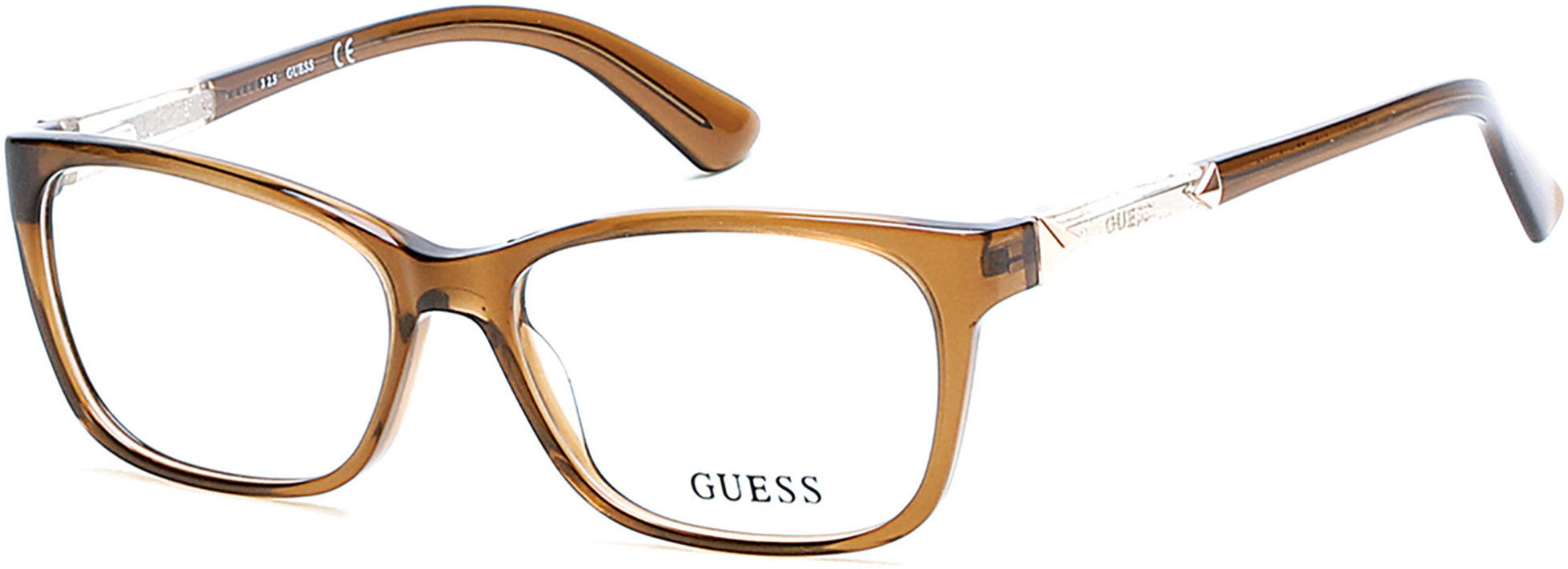 Guess GU2561 Geometric Eyeglasses 045-045 - Shiny Light Brown