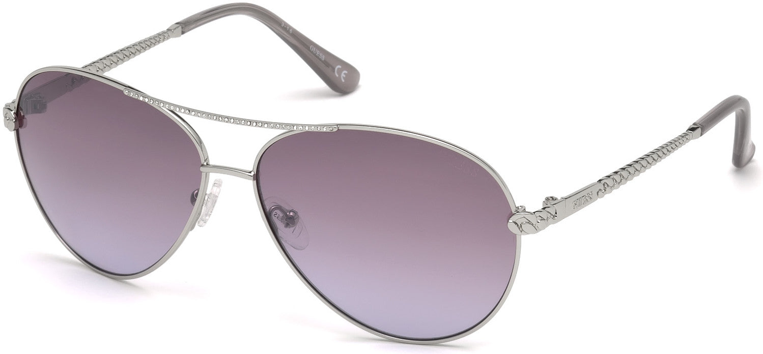 Guess GU7470-S Pilot Sunglasses 10Z-10Z - Shiny Silver With Crystal Stones/gradient Violet Lens