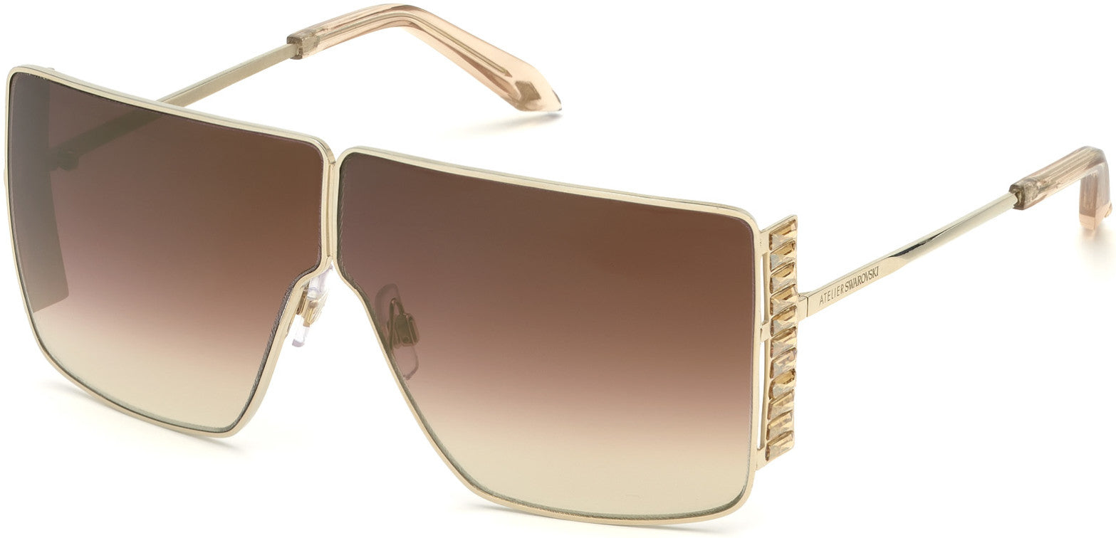 Swarovski SK0236-P Shield Sunglasses 32G-32G - Shiny Pale Gold, Crystals Decor, Shiny Transp. Pink/ Gradient Brown