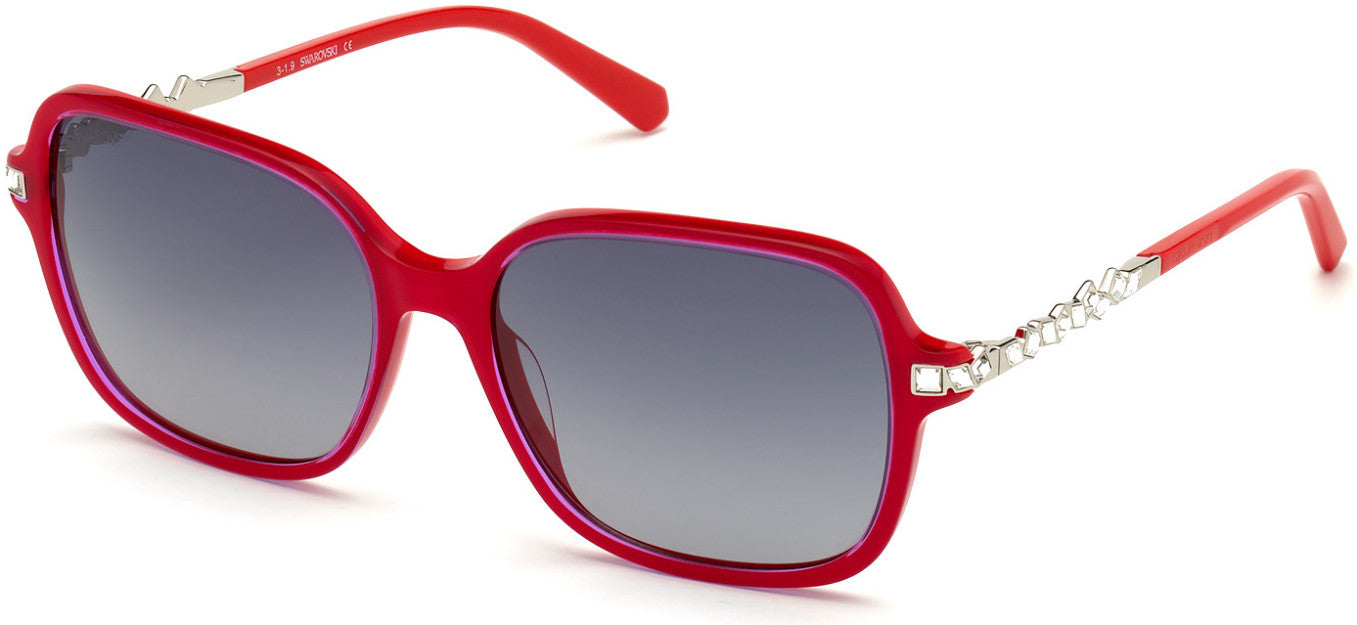 Swarovski SK0265 Square Sunglasses 66B-66B - Shiny Red / Gradient Smoke